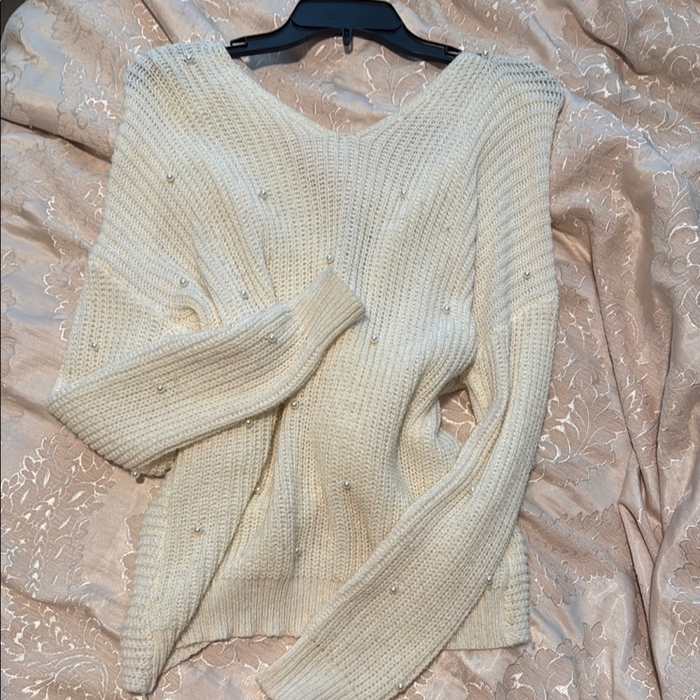 Miami Cream Off-the-Shoulder Sweater Ribbed Knit